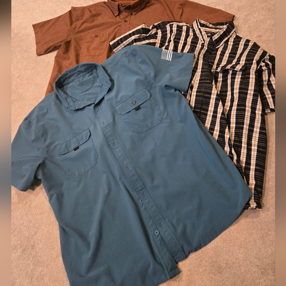 Stylish Men's Button Down Shirt Trio - Blue, Brown, and Black Plaid